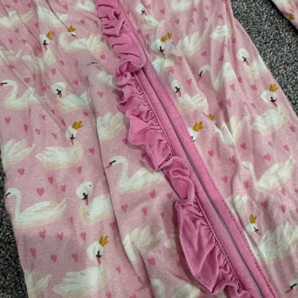 Pink Swan Print Kids One Piece convertible footie bamboo
